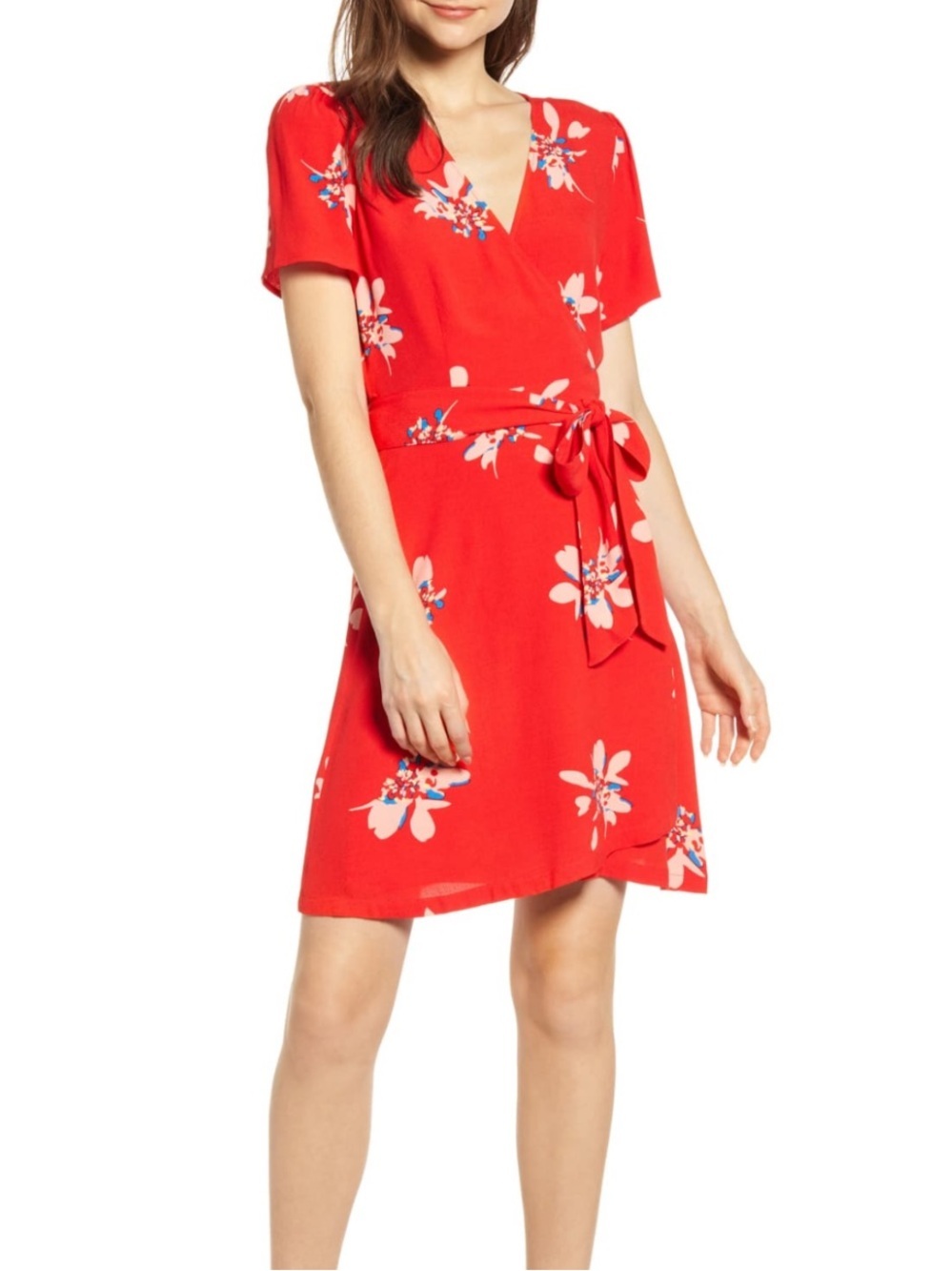 Chelsea28 Tropical Floral Tie-Waist Wrap Dress sz L Fit & Flare Romantic Summer